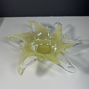 Murano Abstract Starfish Handblown Art glass dish Candy Bowl Yellow Clear Italy
